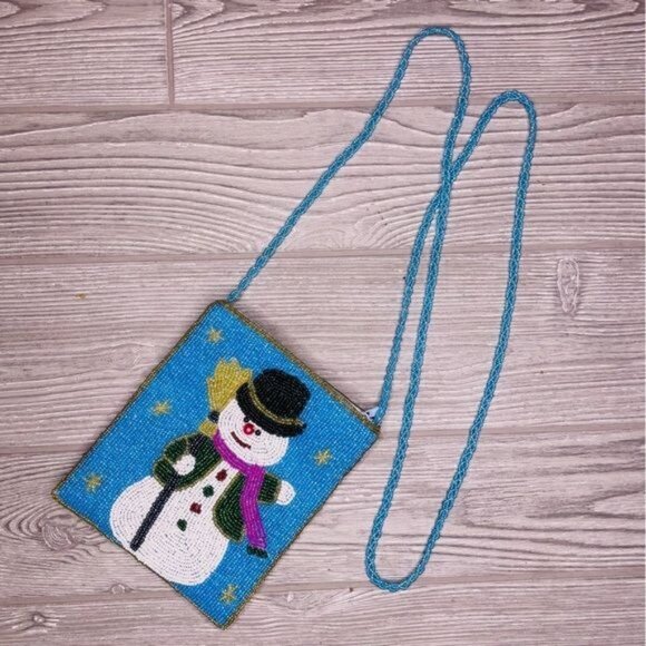 Unbranded beaded snowman Christmas purse bag small cross body embellished bag - Picture 1 of 7